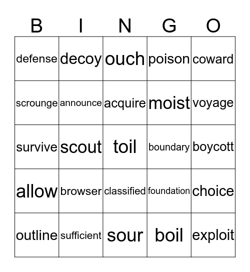 Spelling Bingo Card