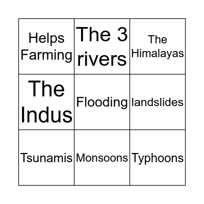 South Asia Bingo Card