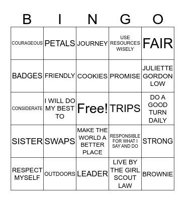 GIRL SCOUTS  Bingo Card