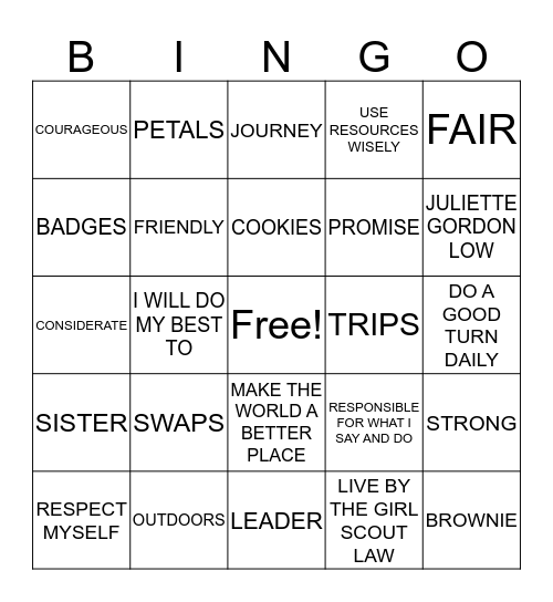 GIRL SCOUTS  Bingo Card