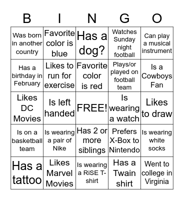 People Bingo- Find Someone Who... Bingo Card