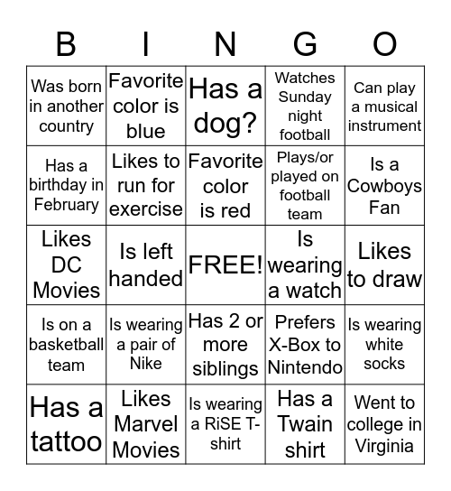 People Bingo- Find Someone Who... Bingo Card
