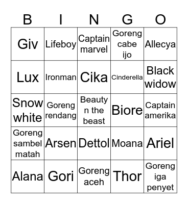 Arsenarc Bingo Card