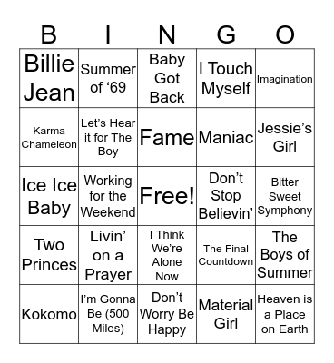 80’s - 90’s Bingo Card