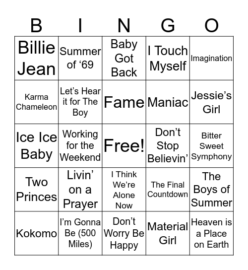 80’s - 90’s Bingo Card