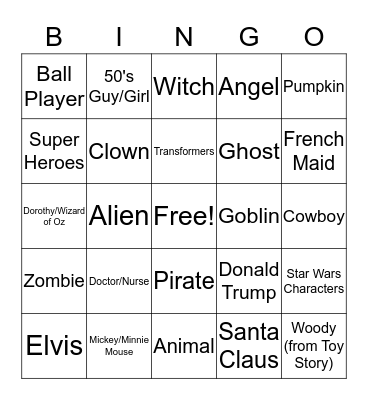 Halloween Costumes Bingo Card