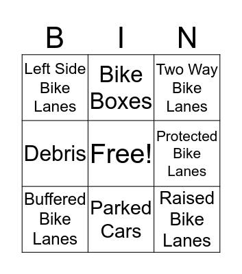 Bike Facilities Bingo Card