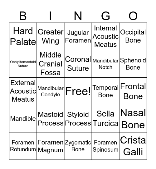 CRANIAL Bingo Card