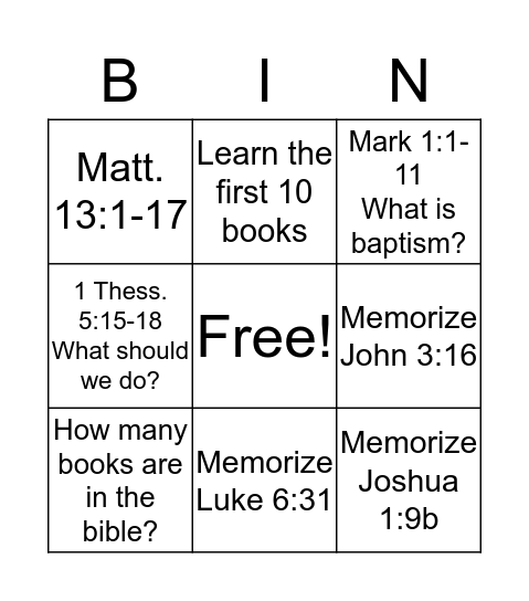 Bible Bingo Card