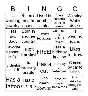 People Bingo- Find Someone Who... Bingo Card