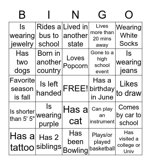 People Bingo- Find Someone Who... Bingo Card