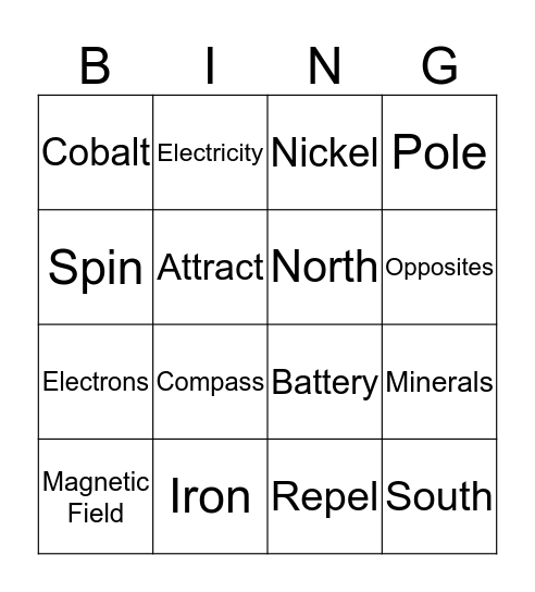 Magnetism Bingo Card