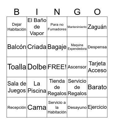 Spanish Bingo!!!!!!!! Bingo Card