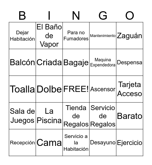 Spanish Bingo!!!!!!!! Bingo Card