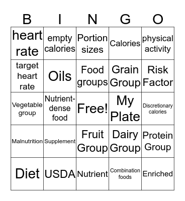 Nutrition Bingo Card