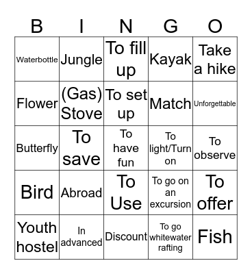 Unidad 1, Leccion 1, Vocabulario de Acampar Bingo Card