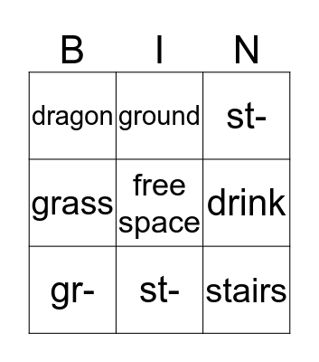 Consonant Blends Bingo Card