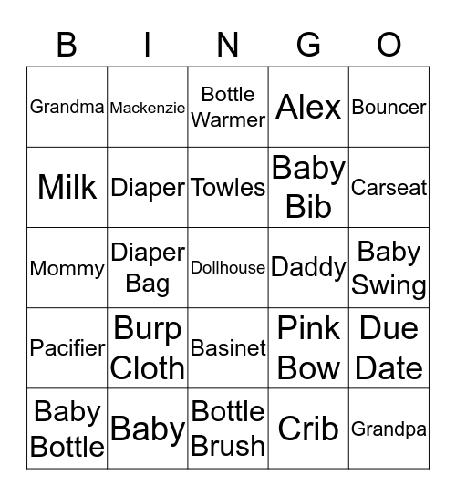Baby Mackenzie's  Bingo Card