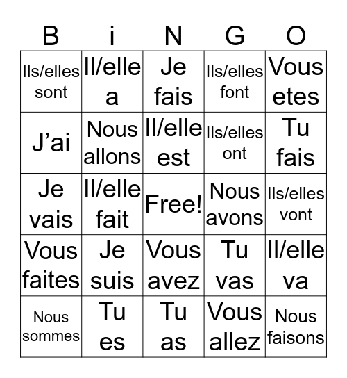 French Bingo  Bingo Card