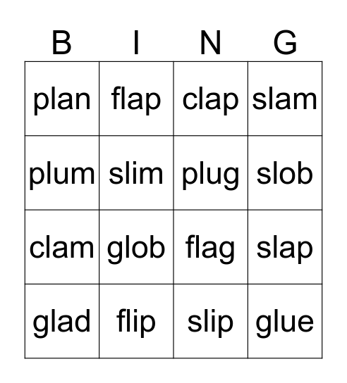 L-Blends Bingo Card