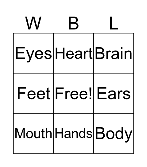 Whole Body Listening Bingo Card