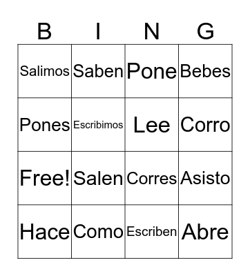 -Er and -Ir verbs bingo  Bingo Card