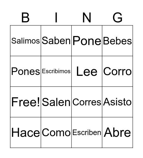 -Er and -Ir verbs bingo  Bingo Card