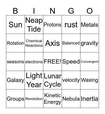 Science Vocabulary Bingo Card