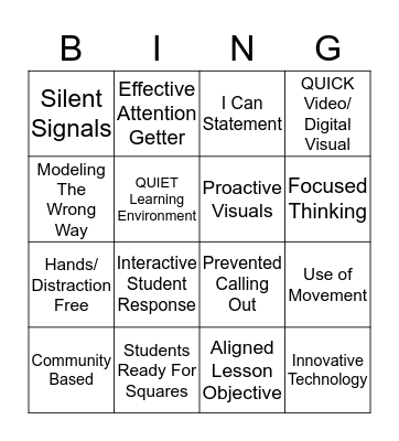 Classroom Management Bingo Card