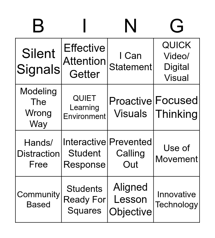 classroom management bingo