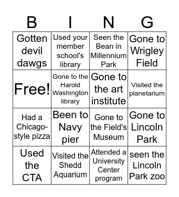 Chicago Bingo Card