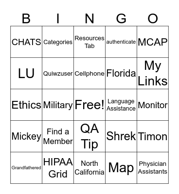 Untitled Bingo Card