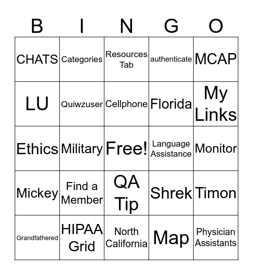 Untitled Bingo Card