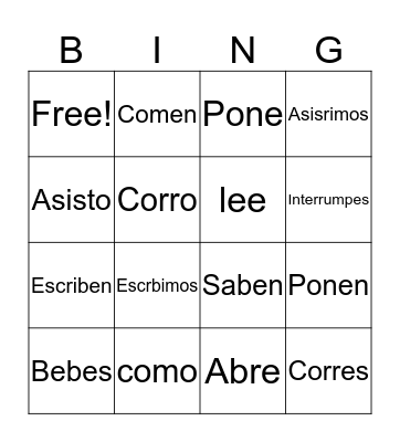 -Er and -Ir verbs bingo  Bingo Card