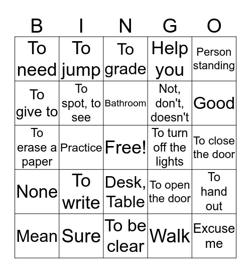 Unit 2 Vocab Bingo Card