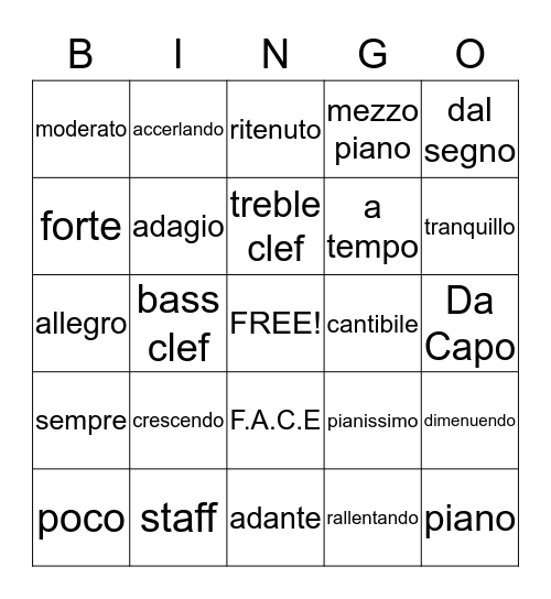 MUSIC BINGO Card