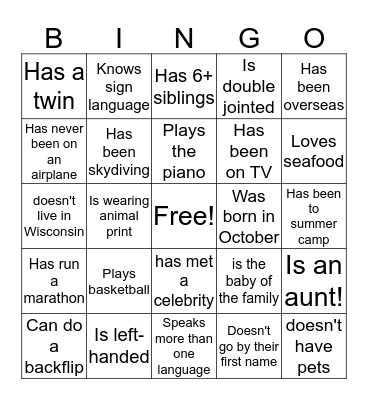 GET TO KNOW YA BINGO! Bingo Card