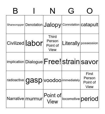 Vocabulary 1-5 Bingo Card