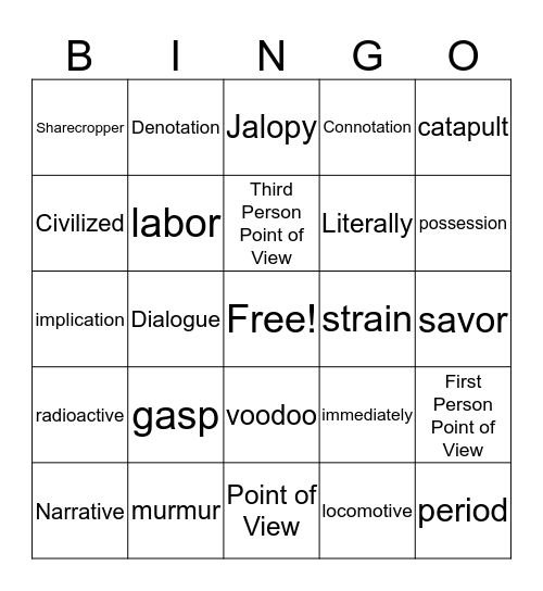 Vocabulary 1-5 Bingo Card