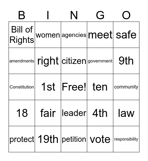 Constitution Bingo Card