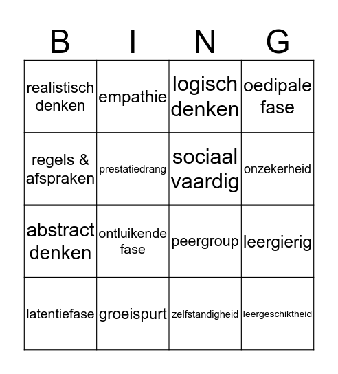 Schoolkind Bingo Card