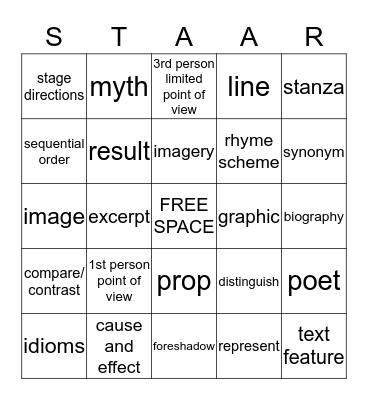 STAAR Bingo Card