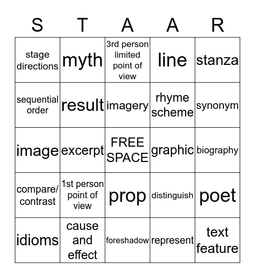 STAAR Bingo Card