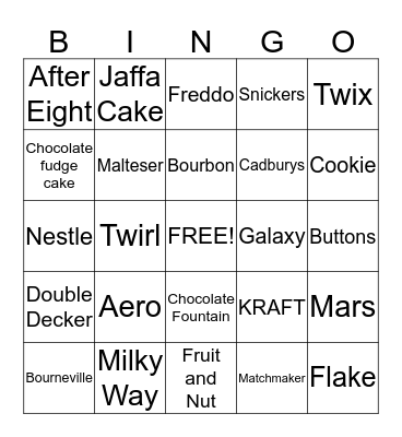 CHOCOLATE BINGO! Bingo Card