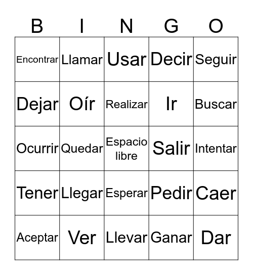 Common verbs Bingo Card