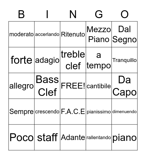 MUSIC BINGO Card