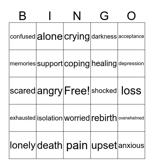 Grief Bingo Card