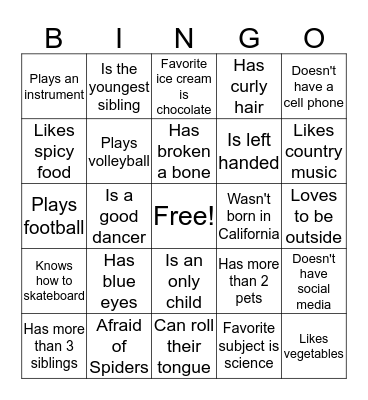 Human Bingo Card