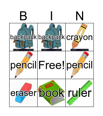 School Supplies Bingo Card