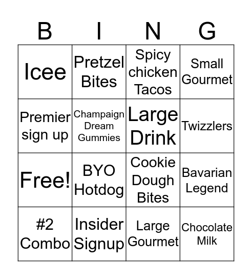 Concessions Bingo Card